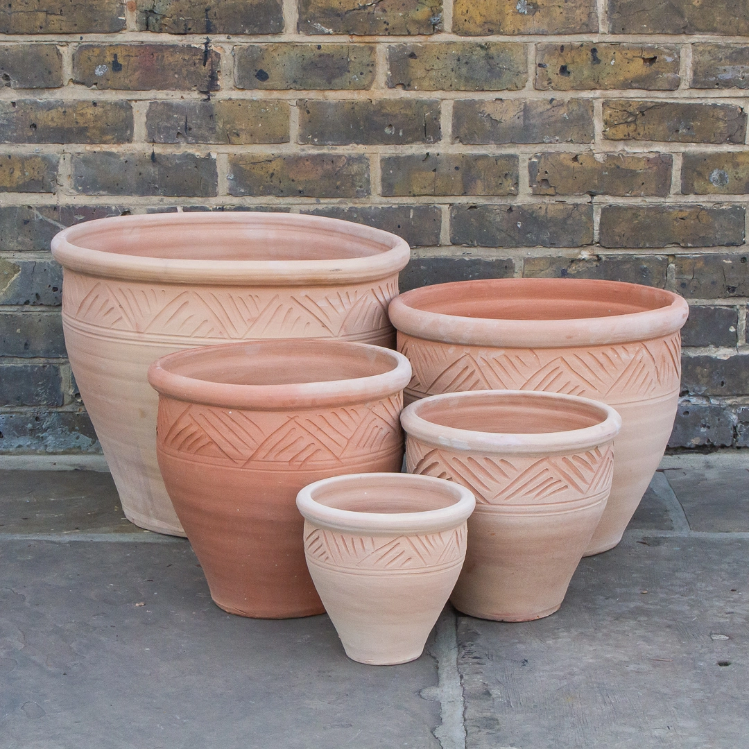 Whitewash Terracotta Handmade Stan Etched Planter D48cm X H40cm