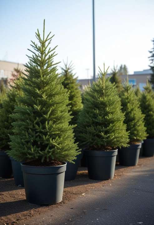 Pot-grown Real Christmas Trees at Boma Garden Centre in Kentish Town London