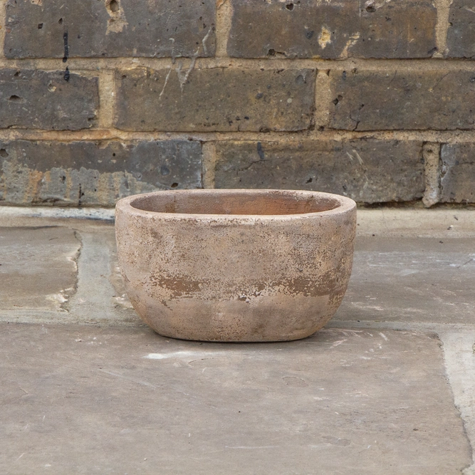Antique Sand Handmade Oval Stone Trough (D23 x W13 x H12cm) Terracotta Outdoor Plant Pot - image 1