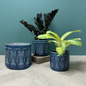 Blue Protea Pot (D15.5xH13.5cm) Blue Ceramic Plant Pot - image 2