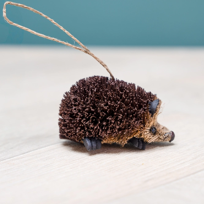 Brown Brush Hedgehog  - Handmade Christmas Tree Decoration L6cm (2.4Inch) - image 2