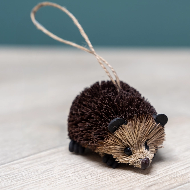 Brown Brush Hedgehog  - Handmade Christmas Tree Decoration L6cm (2.4Inch) - image 1