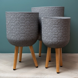 Flower Pot on Legs Grey (D25cm x H47cm) Multi-use Indoor Plant Pot Cover On Legs - image 1