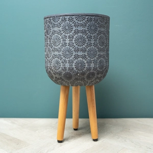 Flower Pot on Legs Grey (D25cm x H47cm) Multi-use Indoor Plant Pot Cover On Legs - image 2