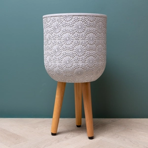 Flower Pot on Legs White (D25cm x H47cm) Multi-use Indoor Plant Pot Cover On Legs - image 2