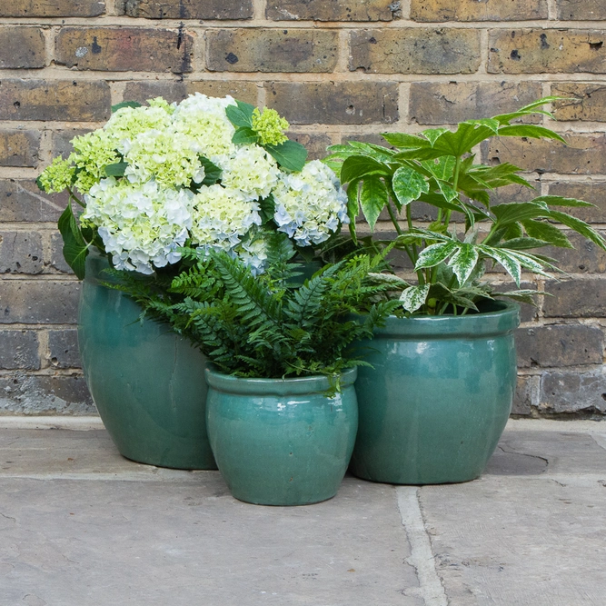 Glazed Aqua Green Delta Rim  (D29cmx25cm) Handmade Terracotta Planter Outdoor Plant Pot - image 5