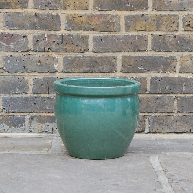 Glazed Aqua Green Delta Rim  (D29cmx25cm) Handmade Terracotta Planter Outdoor Plant Pot - image 2