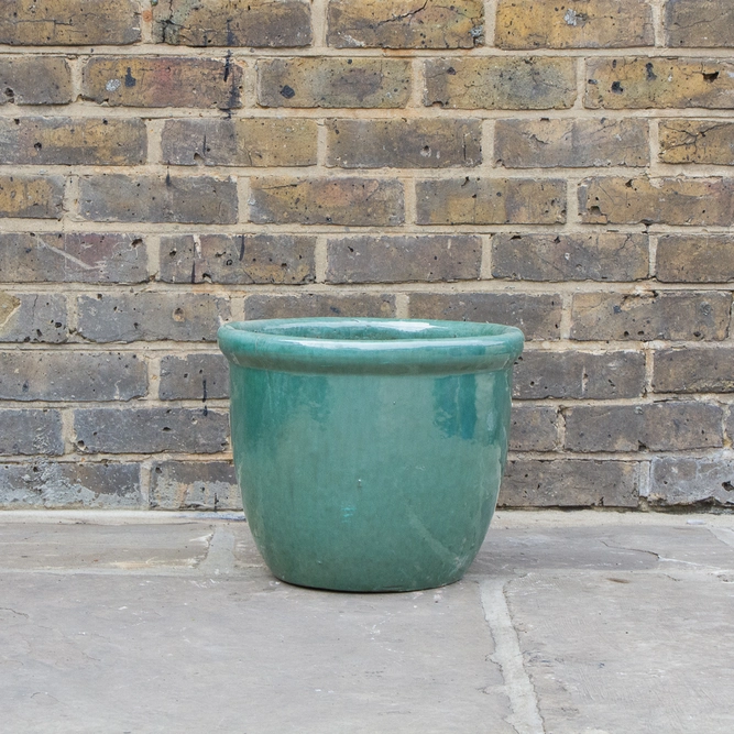 Glazed Aqua Green Rim HP001 (D40cm x H30cm) Handmade Terracotta Planter Outdoor Plant Pot - image 2
