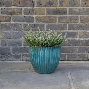 Glazed Aqua Portly Egg Rib (D28cm x H25cm) Terracotta Planter Outdoor Plant Pot - image 4