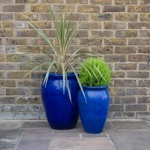 Glazed Blue Delta Stretched (D27cm x H40cm) Handmade Terracotta Planter Outdoor Plant Pot - image 5