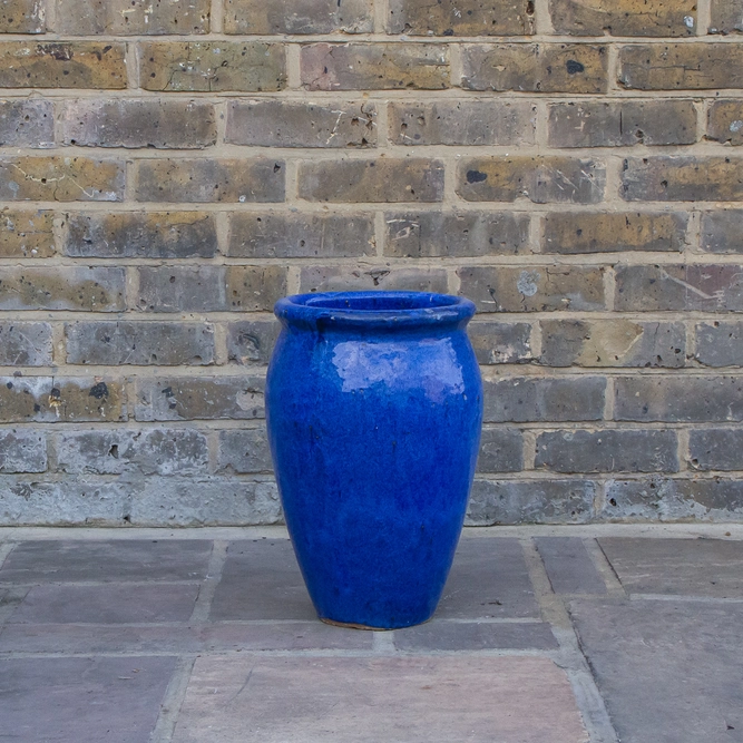 Glazed Blue Delta Stretched (D27cm x H40cm) Handmade Terracotta Planter Outdoor Plant Pot - image 2