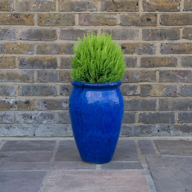 Glazed Blue Delta Stretched (D27cm x H40cm) Handmade Terracotta Planter Outdoor Plant Pot - image 3