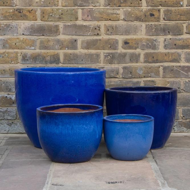 Glazed Blue Egg Pot (D38cm x H32cm) Handmade Terracotta Planter Outdoor Plant Pot - image 1