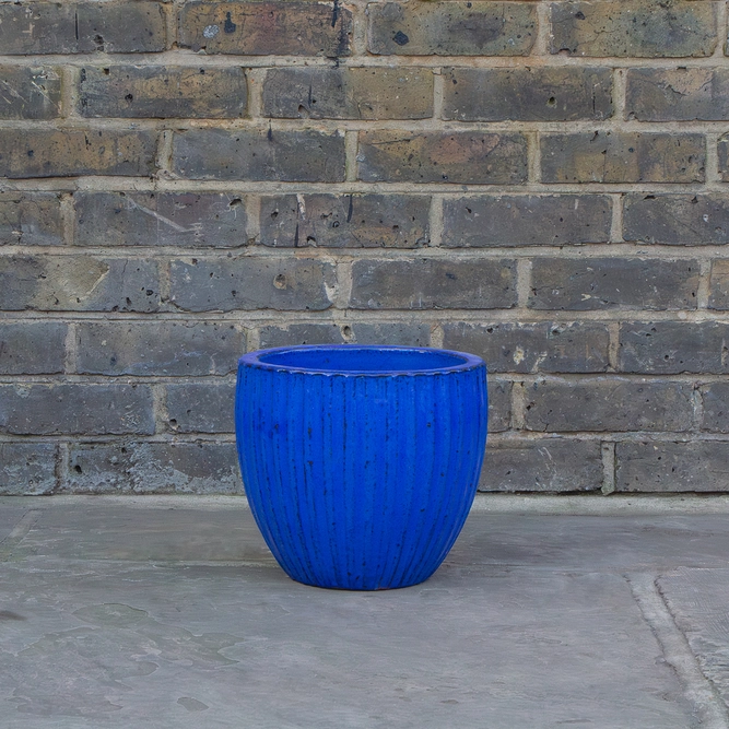 Glazed Blue Portly Egg Rib (D28cm x H25cm) Handmade Terracotta Planter Outdoor Plant Pot - image 4