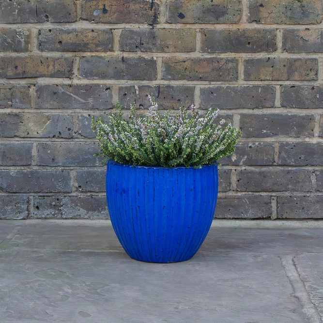 Glazed Blue Portly Egg Rib (D28cm x H25cm) Handmade Terracotta Planter Outdoor Plant Pot - image 5