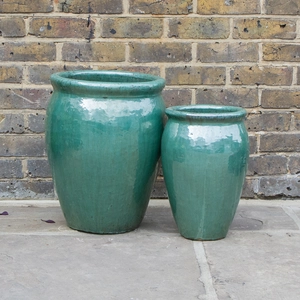 Glazed Terracotta Delta Stretched Celadon Green - Handmade Outdoor Planter Pot