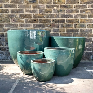 Glazed Terracotta Egg Pot Celadon Green - Handmade Outdoor Planter Pot