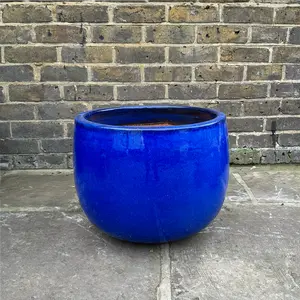 Globe Bowl Blue Glazed (D48xH37cm) Handmade Terracotta Planter Outdoor Plant Pot - image 3