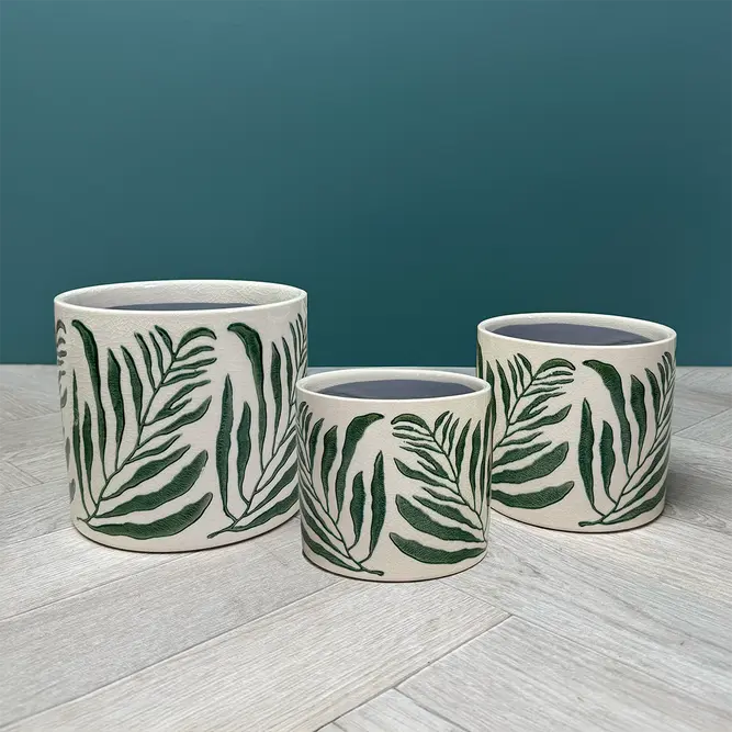 Green Branch Pot (D15xH13.5cm) Glazed Ceramic Plant Pot - image 1