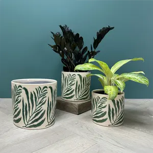 Green Branch Pot (D15xH13.5cm) Glazed Ceramic Plant Pot - image 2