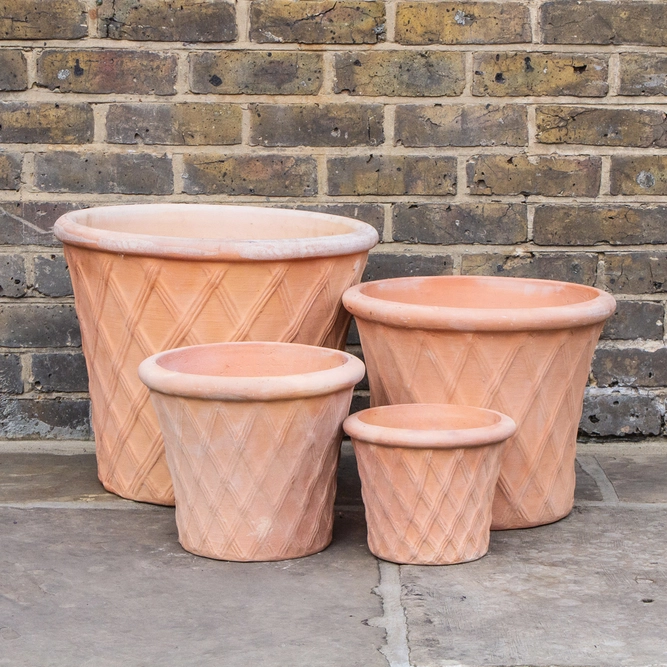 Whitewash Terracotta Handmade Basketweave Planter  (D48 x H40cm) Outdoor Plant Pot - image 1