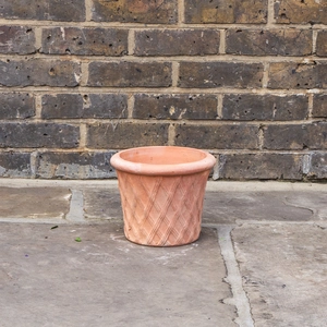 Whitewash Terracotta Handmade Basketweave Planter (D24cm x H18cm) Outdoor Plant Pot - image 2
