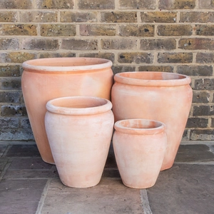 Whitewash Terracotta Handmade Belly Rim Stretched Planter (D25cm x H30cm) Outdoor Plant Pot
