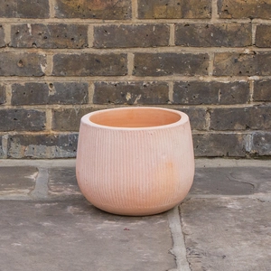 Whitewash Terracotta Handmade Cauldron Rib Planter (D28cm x H23cm) Outdoor Plant Pot - image 2