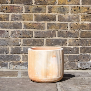 Whitewash Terracotta Handmade Cylinder Rib Planter (D30cm x H30cm) Outdoor Plant Pot - image 6