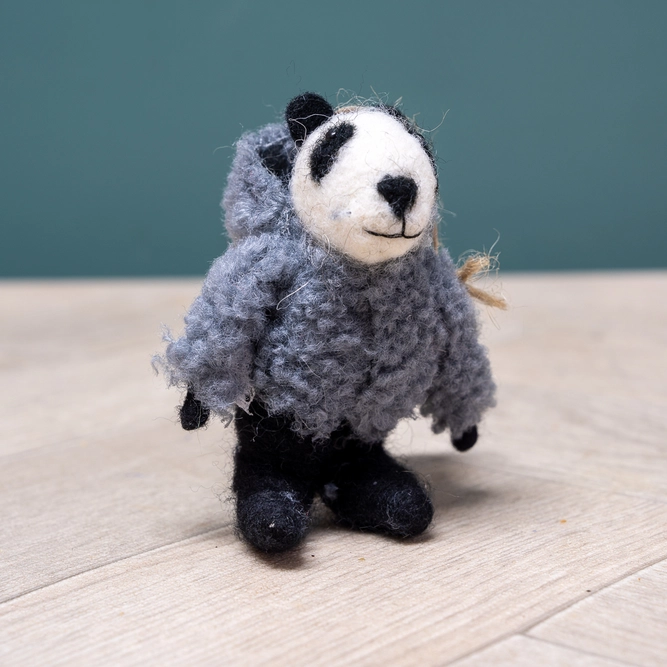 Wool Badger with Grey Jumper - Hand Made Christmas Tree Decoration L7cm (2.7Inch) - image 1