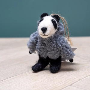 Wool Badger with Grey Jumper - Hand Made Christmas Tree Decoration L7cm (2.7Inch) - image 2