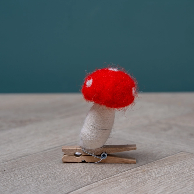 Wool Mix Toadstool On-a-Peg Hand Made Christmas Tree Decoration L6cm (2.4Inch)