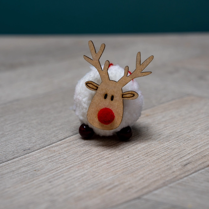 Wool & Wood Round Raindeer Hand-made Christmas Tree Decoration D4cm (1.5Inch)