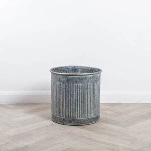 Zinc Metal Plant Pot (D17cm) 'Folks' Ribbed Paint-Washed Planter - image 6