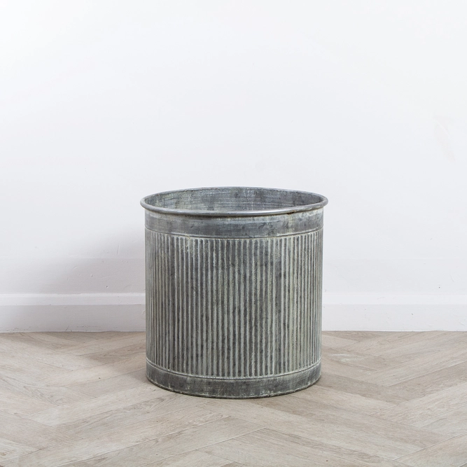 Zinc Metal Plant Pot (D17cm) 'Folks' Ribbed Paint-Washed Planter - image 8